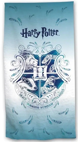 Harry Potter badehåndklæde - Blåt Hogwarts logo - 70x140 cm - 100% Blød bomuld - 